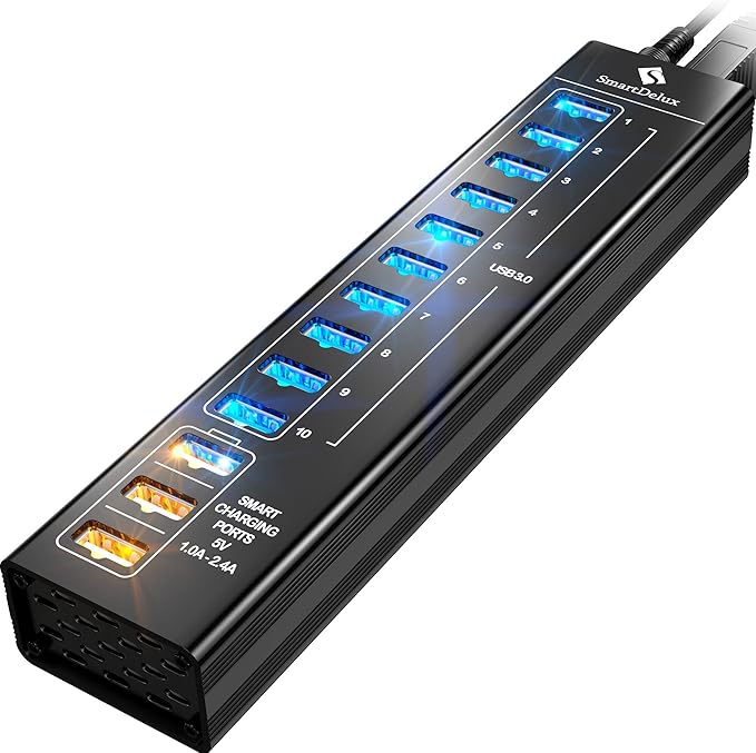 smartdelux 13 Port Aluminium USB-Hub mit 10 USB 3.0 Ports und 3 Smart ...